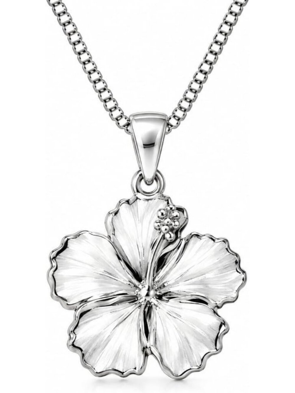 Sterling Silver Hibiscus Pendant Necklace | 17mm Hawaiian Floral Jewelry